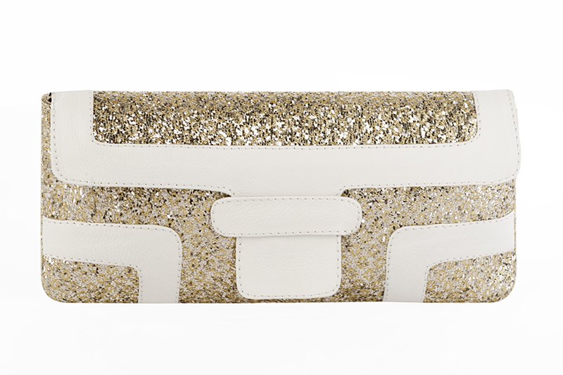 Gold and off white women's dress clutch, for weddings, ceremonies, cocktails and parties. Profile view - Florence KOOIJMAN